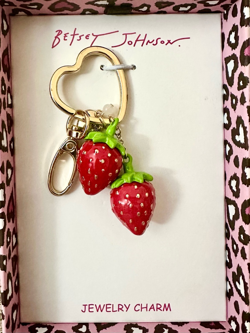 Betsey Johnson Red and Green Strawberry Keychain Charm - Picture 6 of 12